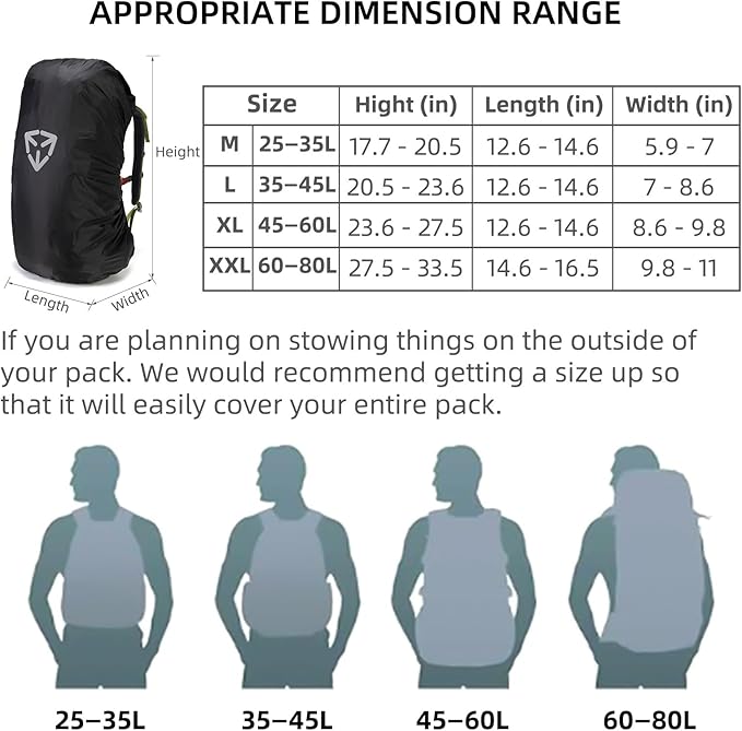 Backpack rain cover, waterproof backpack rain cover, suitable for 30L-70L backpacks, reinforced cross buckle, 2000mm waterproof level，Black (XXL)