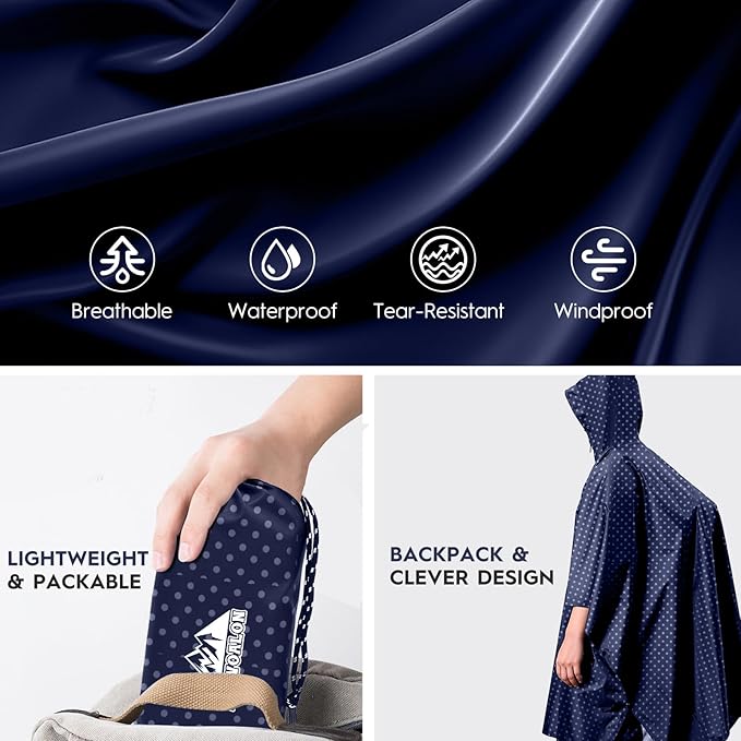 Bruvoalon 3-in-1 Rain Poncho with 1/4 Zip & Chest Pocket, Waterproof, Sunshade, Ground Mat for Adults & Youth Emergency