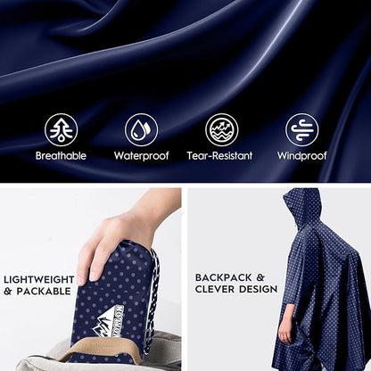 Bruvoalon 3-in-1 Rain Poncho with 1/4 Zip & Chest Pocket, Waterproof, Sunshade, Ground Mat for Adults & Youth Emergency