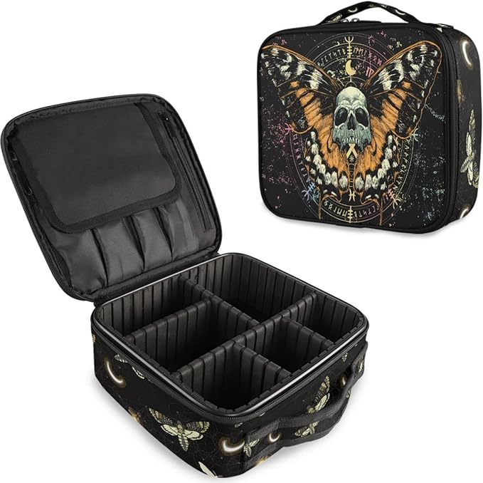 MNSRUU Women Makeup Bag Mysterious Skull Horoscope Death Moth Butterfly Makeup Bag Organizer Travel Cosmetic Bag for Teenage Girl Clear Make Up Bags with Zipper