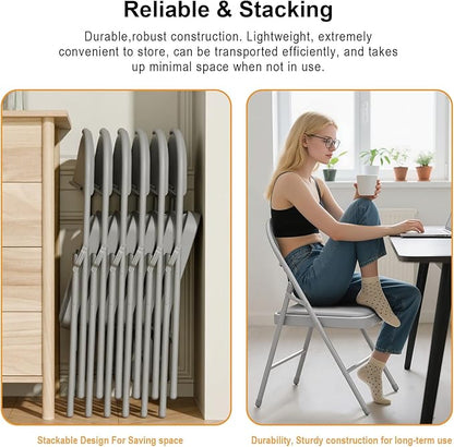 12 Pack Gray Folding Chairs with Padded Cushion for Outside, Portable Stackable Commercial Metal Foldable Chairs with Steel Frame for Home Events Office Wedding Party, 350lbs Capacity
