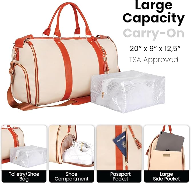 Luhxe Travel Convertible Carry On Garment Bag with Shoe Pouch & Detachable Shoulder Strap - Snow