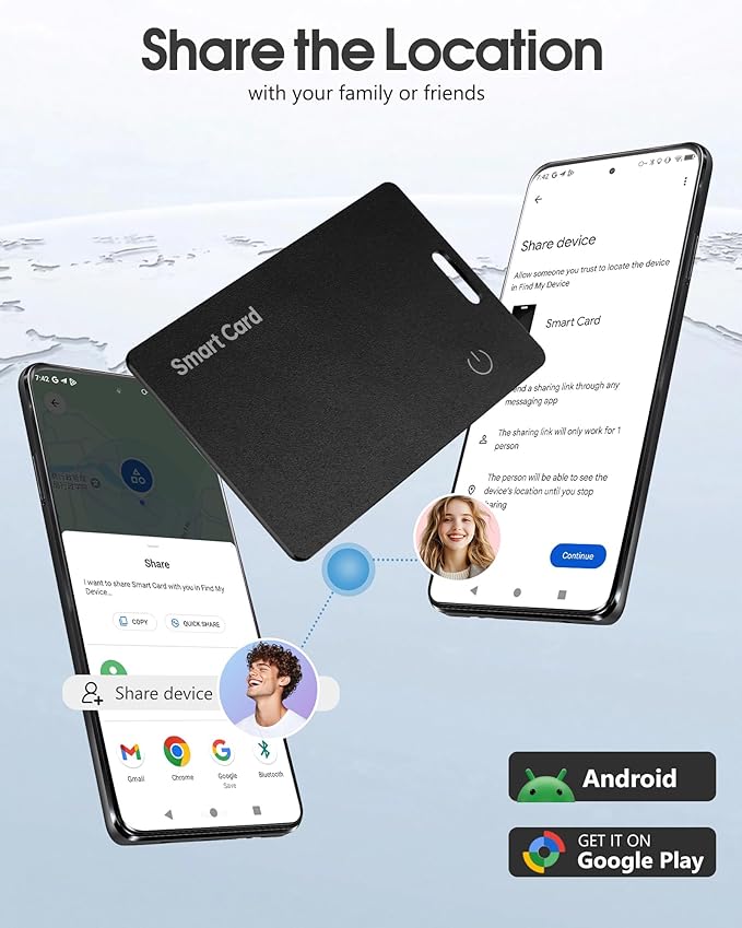 Wallet Tracker Card for Android,Rechargeable Wallet Finder, Thin and Light Smart Card IP68 Waterproof GPS Tracker Item Locator for Find Hub App(Android Only)