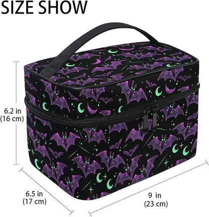 MNSRUU Makeup Bags, Neon Purple and Bats Stars and Moons Makeup Organizer Bags Toiletry Bag Box Travel Cosmetic Bag Make Up Train Case for Women Teen Girl Ladies