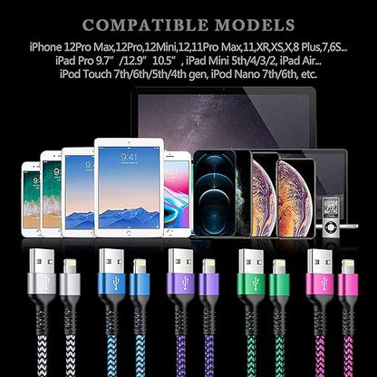 iPhone Charger [5Pack/6ft], Long Braided Lightning Cables, Fast Charging Power Adapter Cargador Cords for iPhone 14/13/12 Pro Max/12Pro/11 Pro Max/SE/XS/XR/8/7/6S Plus, iPad mini Air Pod Color Wire