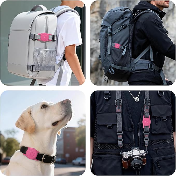 for AirTag Dog Collar Holder, Dog Air Tag Holder, IP68-Waterproof | Lightweight Silicone | Anti-Lost | Ultra-Durable | Compatible with Apple AirTags (Rose Red+Pink)