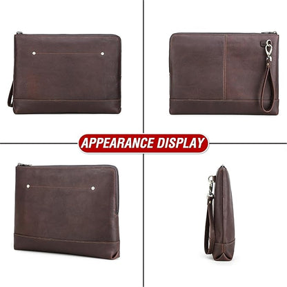 Top Grain Leather 14.2" Slim Laptop 90° Zipper Bag, Removable Wristlet & 4 Pockets, Compatible with 2024 MacBook Pro 14.2" M1 M2 M3 M4 Pro/Max A2442 & Other Laptop, Red Coffee 14.2 Inch