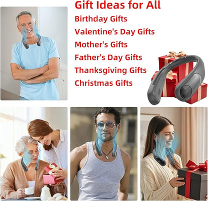 Portable Neck Fan,Personal Wearable Bladeless Fan,LED Display,4-Speeds,6000mAh USB Rechargeable,360° Strong Cooling Wind,Hands Free,White Elephant Gift,Christmas Gifts for Men Women (Dark grey)