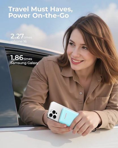 Small Portable Charger 10000mAh, Mini Power Bank with LED Display, 22.5W PD Fast Charging USB-C Battery Pack, Compact Lightweight Travel Charger Compatible with iPhone Samsung Android, Blue