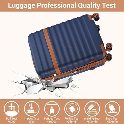 Kono Luggage Set 3 Pieces Expandable PC ABS Durable Suitcase Hardside with Double Spinner Wheels Tsa Lock Navy(20in/24in/28in)