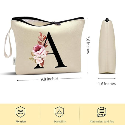 Vavabox A-Z Personalized Makeup Bag, Birthday Gifts for Women Mom, Gifts for Best Friend, Bride Bridesmaid Cosmetic bag (C, Yellow)
