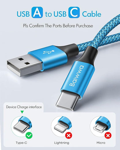 Baiwwa Long USB C Cable 15ft, USB A to Type C Cable Charger Cord Premium Nylon Braided for iPhone 16 15 Series Samsung Galaxy Note Tab, Moto, LG, Pixel and More USB C Smartphone & Tablet