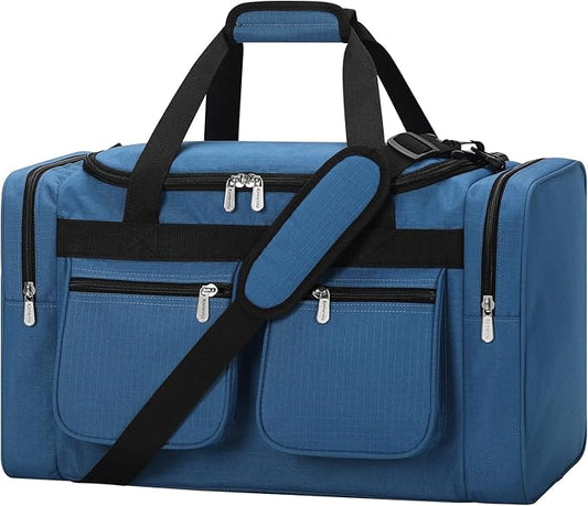 20 inch Gym Bag for Men, 40L Sports Duffle Bag with side pockets durable Weekend Overnight Bag for Travel, Workout, Fitness (Blue)
