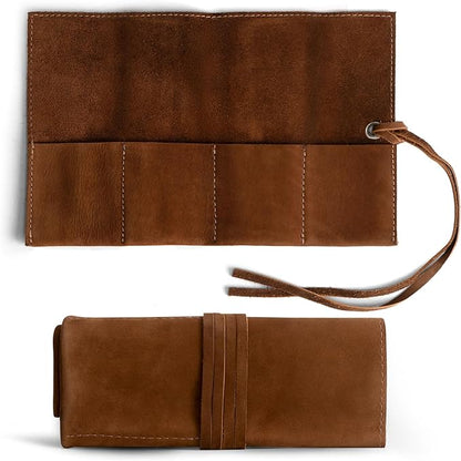 Hide & Drink, Leather Watch Roll Organizer Handmade from Full Grain Leather, Holds Up to 4 Watches, Easy Carry On Watchlover Storage (Swayze Suede)