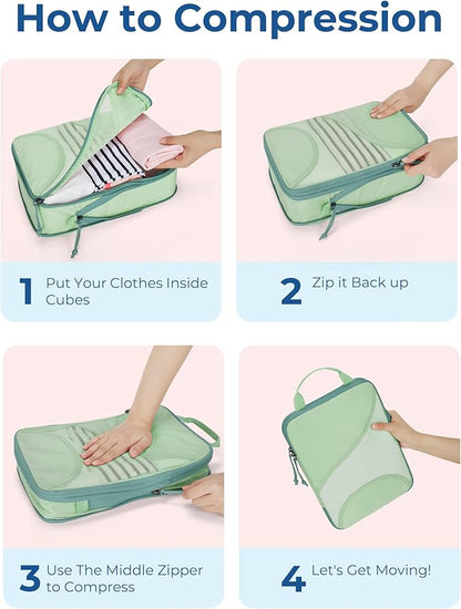 BAGSMART Compression Packing Cubes - 6 Set Travel Packing Cubes for Suitcases, Compression Suitcase Organizers with Shoe Bag