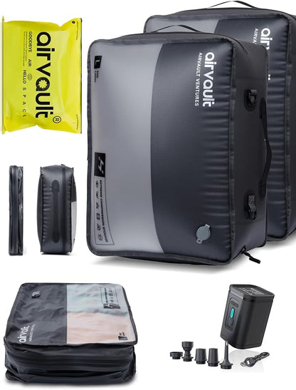 AirVault Travel Pack Vacuum Kit Reusable Air Seal Compression Bags with Wireless Suitcases Backpack Space Saver Vacpack (Gray 41L (2-Pack), 41L (Air Pump Included)