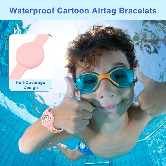 2 Pack Airtag Bracelets for Kids, Soft Silicone Waterproof Hidden Air tag Wristband - Adjustable GPS Tracker Holder Compatible with Apple Airtag Watch Band for Child, Boys, Girls (Pink+Lavender)