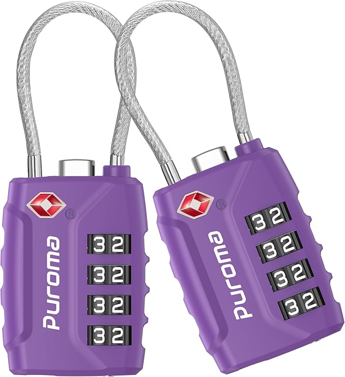 Puroma 2 Pack TSA Approved Luggage Locks, 4 Digit Combination Travel Locks Resettable Code Lock with Zinc Alloy Body for Suitcase, Toolbox, Backpack, Bag, Gym Locker (Basic Purple Dark)