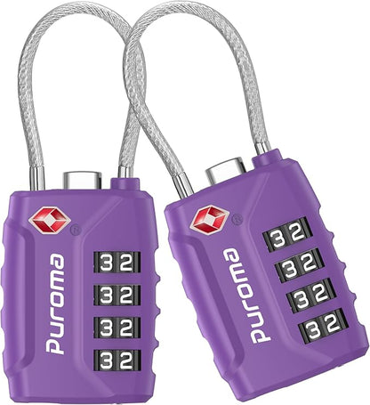 Puroma 2 Pack TSA Approved Luggage Locks, 4 Digit Combination Travel Locks Resettable Code Lock with Zinc Alloy Body for Suitcase, Toolbox, Backpack, Bag, Gym Locker (Basic Purple Dark)