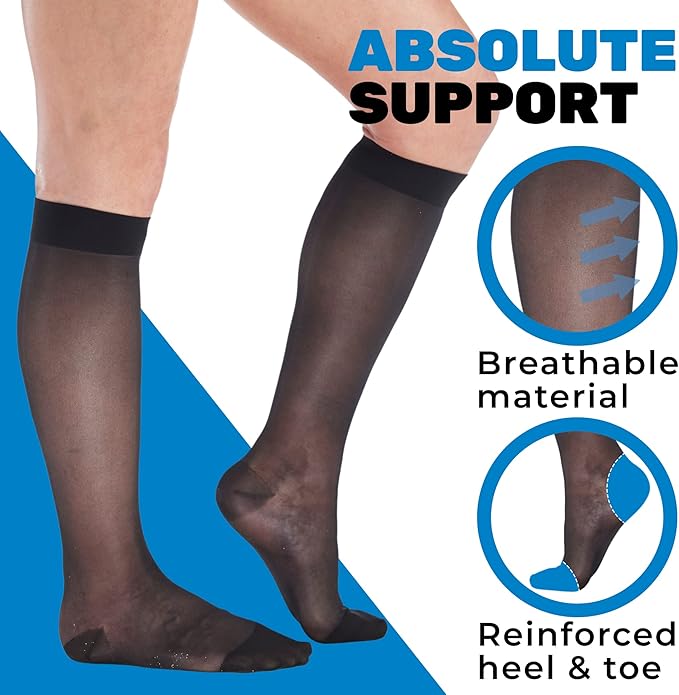 (3 Pairs - Closed Toe) Made in USA - Plus Size Compression Stockings for Women 15-20mmHg - Womens Sheer Compression Knee High for Varicose Veins, Swelling, Pain Relief - Black, 2X-Large - A101BL5-3