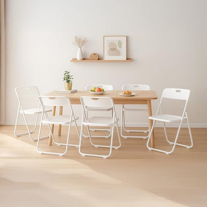 50 Pack White Plastic Folding Chairs, Indoor Outdoor Portable Stackable Commercial Seats with Steel Frame for Home Office Wedding Party Events Kitchen Dining, 350lb Capacity