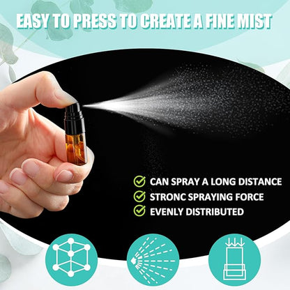 Zhehao 25 Pcs Mini Spray Bottles 2 ml Clear Glass Perfume Bottles Refillable Fine Mist Perfume Atomizer Portable Empty Sample Containers for Cleaning, Essential Oils, Travel (Amber)