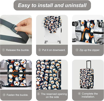 Penguin Luggage Protector, Washable Suitcase Cover Allover Cartoon Penguin Anti-scratch Cute for 32",34"Bag