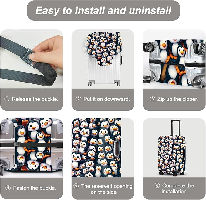 Penguin Luggage Protector, Washable Suitcase Cover Allover Cartoon Penguin Anti-scratch Cute for 28",30"Bag