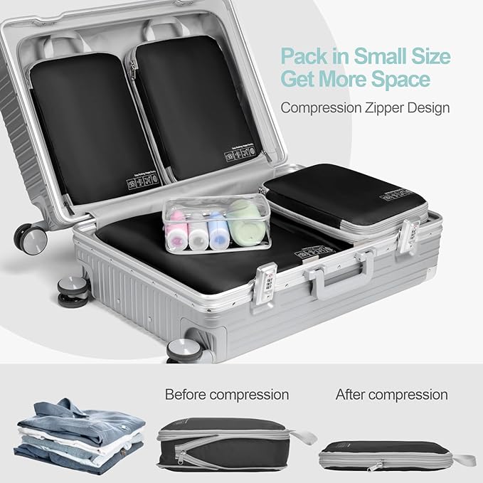 Cambond Compression Packing Cubes for Travel Women - Expandable Travel Bags Luggage Organizers Travel Essentials Compression Cubes for Travel Carry on Suitcases Organizer