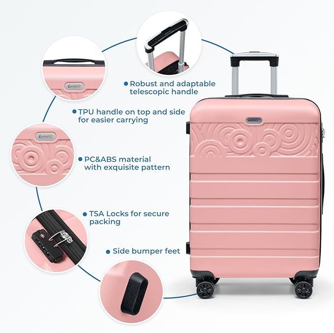 Krute 24 Inch Luggage Checked Suitcases with Wheels Lightweight PC ABS TSA Lock Hard Shell Travel Suitcase