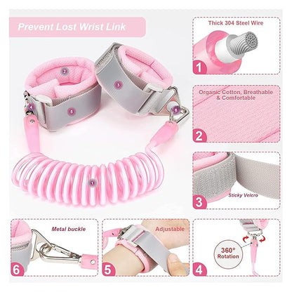 Toddler Harness Leashes, Retractable Wrist Link with Lightweight Backpack for Kids, Kids Anti Lost Harness Strap Double Protection Child Safety Strap for Outings Travel