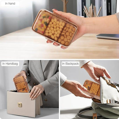 FYY Weekly Pill Organizer with Labels,8 Compartments Travel Daily Pill Case Airtight Moistureproof Large Pill Box to Hold Vitamins, Fish Oil, Supplements,Cotton Swab and Bandages-Brown