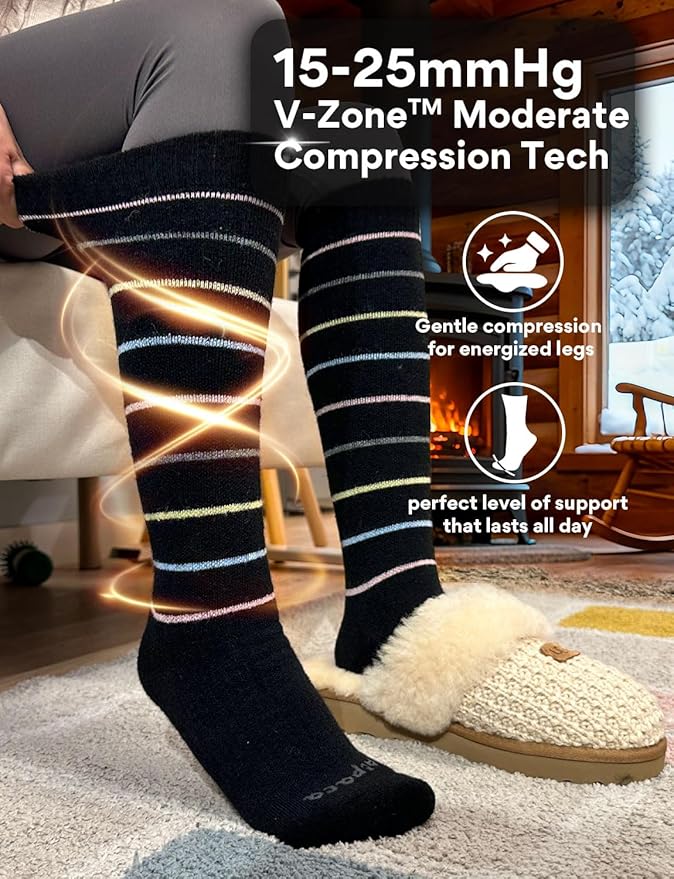 Alpaca Wool Heavyweight 15-25 mmHg Knee High Compression Support Socks Thick Winter Thermal Warm Soft Travel Flying