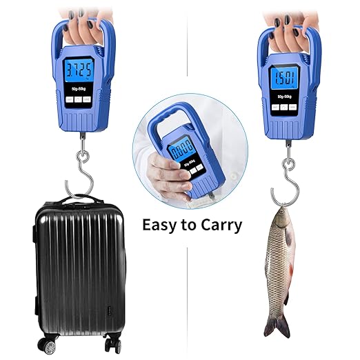 Digital Fish Scale Hanging Scale Fishing Scale,110lb/50kg Luggage Scale,Upgrade Large Handle & Backlit LCD Display, Electronic Balance Digital Fishing Postal Scale,Blue,Fishing Gifts for Men
