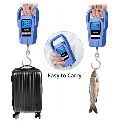 Digital Fish Scale Hanging Scale Fishing Scale,110lb/50kg Luggage Scale,Upgrade Large Handle & Backlit LCD Display, Electronic Balance Digital Fishing Postal Scale,Blue,Fishing Gifts for Men