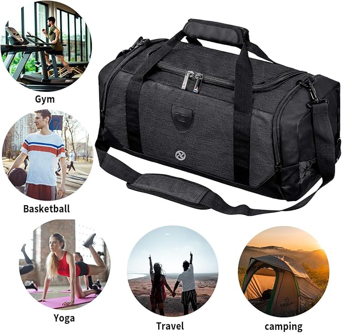 Gym Duffle Bag Backpack Waterproof Sports Duffel Bags Travel Weekender Bag for Men Women Overnight Bag with Shoes Compartment Black-Perfect Fathers Day Gifts for Dad/Men/Husband
