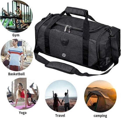 Gym Duffle Bag Backpack Waterproof Sports Duffel Bags Travel Weekender Bag for Men Women Overnight Bag with Shoes Compartment Black-Perfect Fathers Day Gifts for Dad/Men/Husband