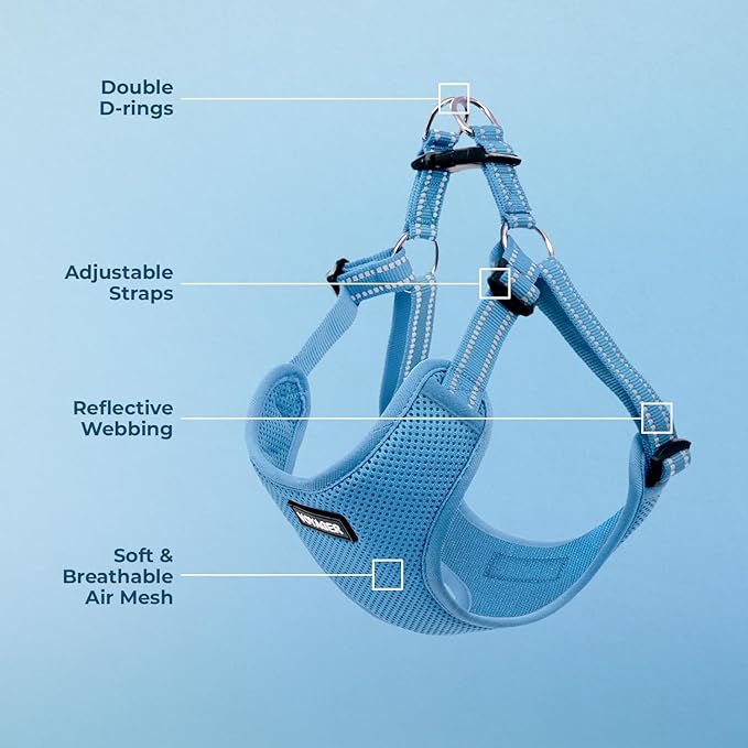 Best Pet Supplies Voyager Mesh Dog Breathable Harness Reflective Stitching, All Weather Adjustable for Walking Training, or Running - Heavy Duty & Durable, Harness (Baby Blue), M