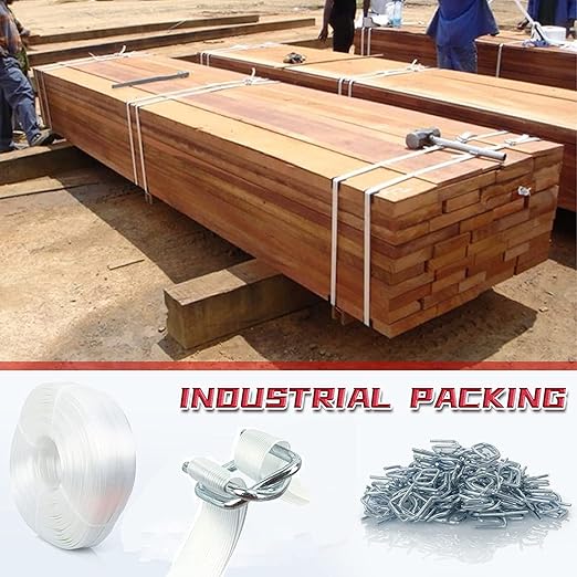 Composite Polyester Cord Strapping Kit, 3/4" x 330' Composite Polyester Cord Strapping Roll with 50 Pack Metal Wire Buckles, 2400 lbs Break Strength