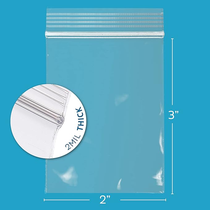 GPI - 1000 Count, 2" x 3" Clear Plastic Resealable Zip Bags, Bulk 2 Mil, Strong & Durable Poly Baggies with Resealable Zip Top Lock for Travel, Storage, Packaging & Shipping