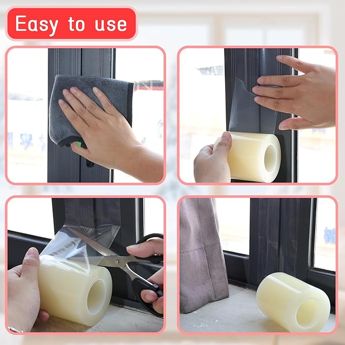 Birllaid Clear Window Weather Sealing Tape, Window Insulation Air Conditioner Seal Tape, 3 Inch x 65 FT Waterproof Blocker for Cold Heat Air, Windproof, No Residue Strong adheisve