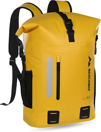 MARCHWAY Roll Top Waterproof Backpack, Floating Dry Bag 20L/30L/45L with Ergonomic Rectangular Base, Cushioned Back, Hip Strap for Hiking Camping Kayaking Travel (Yellow, 20L)