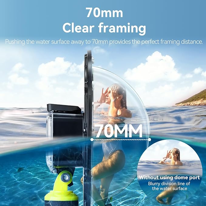 TELESIN Waterproof Dome Port for DJI Action 6 5 Pro Action 4 3 Camera, Underwater Housing Case w Floating Handle Grip Wrist Strap Dive Diving Snorkeling Accessories