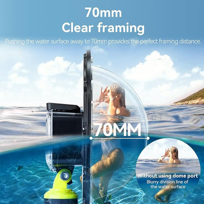 TELESIN Waterproof Dome Port for DJI Action 6 5 Pro Action 4 3 Camera, Underwater Housing Case w Floating Handle Grip Wrist Strap Dive Diving Snorkeling Accessories