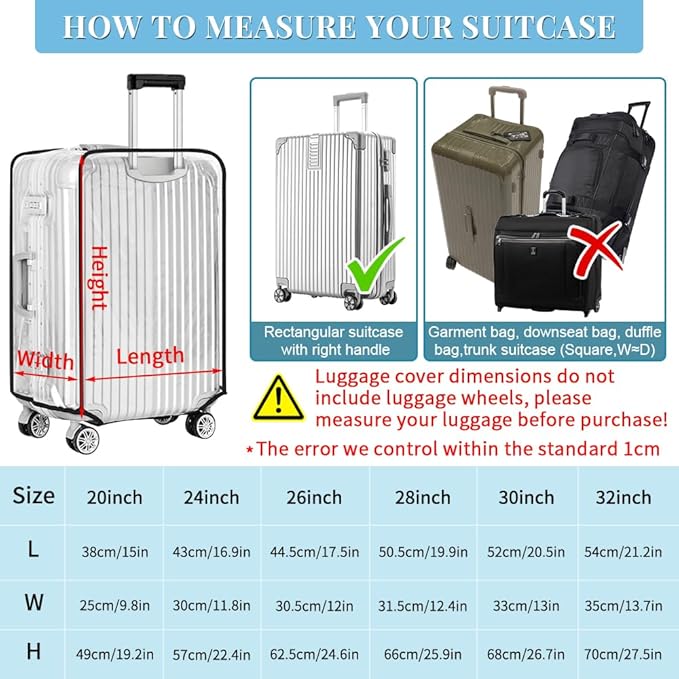 Yotako Clear PVC Suitcase Cover Protectors 30 Inch Luggage Cover Protectors for Wheeled Suitcase 30''