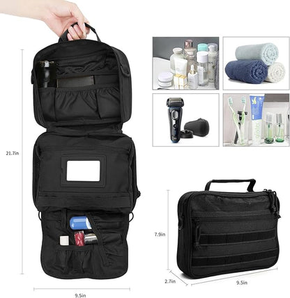 Tactical Travel Toiletry Bag for Men and Women, Hanging Travel Toiletries Organizer Dopp Kit, Toiletry Shaving Hygiene Bag,Bathroom Essentials Men's Toiletry Bag for Short Trips Camping - Black