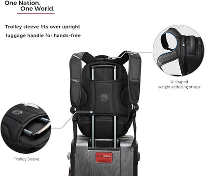 Swissdigital Design Travel Backpack for men, TSA Friendly USB Charging RFID Protection Business Backpack Fits 15.6" Laptops Black | J14-BR