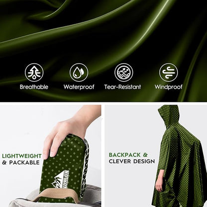Bruvoalon 3-in-1 Rain Poncho with 1/4 Zip & Chest Pocket, Waterproof, Sunshade, Ground Mat for Adults & Youth Emergency