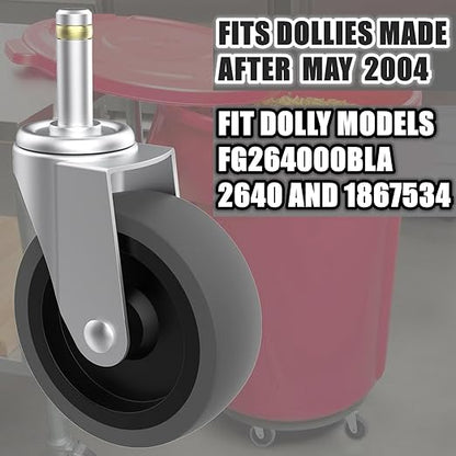 Replcament Casters for Brute Trash Bin Dolly Set of 5, 3-Inch Trash Can Dolly Replacement Wheels - 375LBs per Set