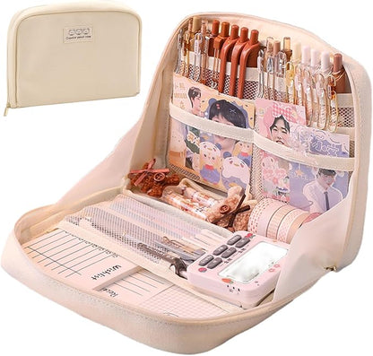 Pencil Case Pouch Box Cute Kawaii Large Capacity Aesthetic Zipper Pen Holder Organizer Bag for Office Workspace Supplies Desk Accessories Travel (Light Pink)